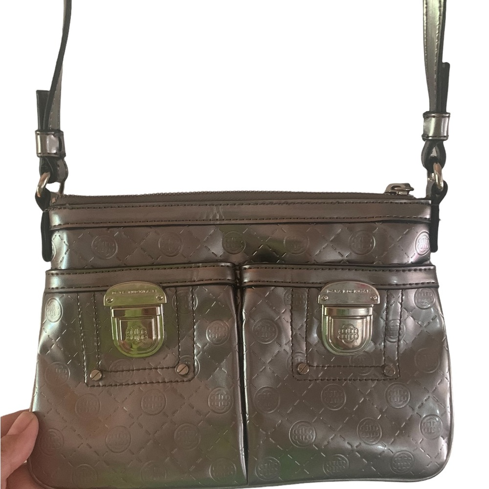 Dana Buchman Silver Chrome Crossbody Purse Red Leopard Print & Silver Hardware